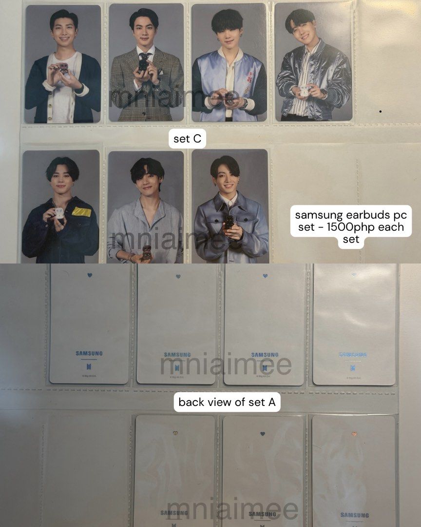 BTS Samsung Earbuds Photocards (Category: K-Wave Merchandise) located in Caloocan City. Submitted by aimee_ssi (Listing ID 1460084925, Image 2). Description: a- available b&c-sold .