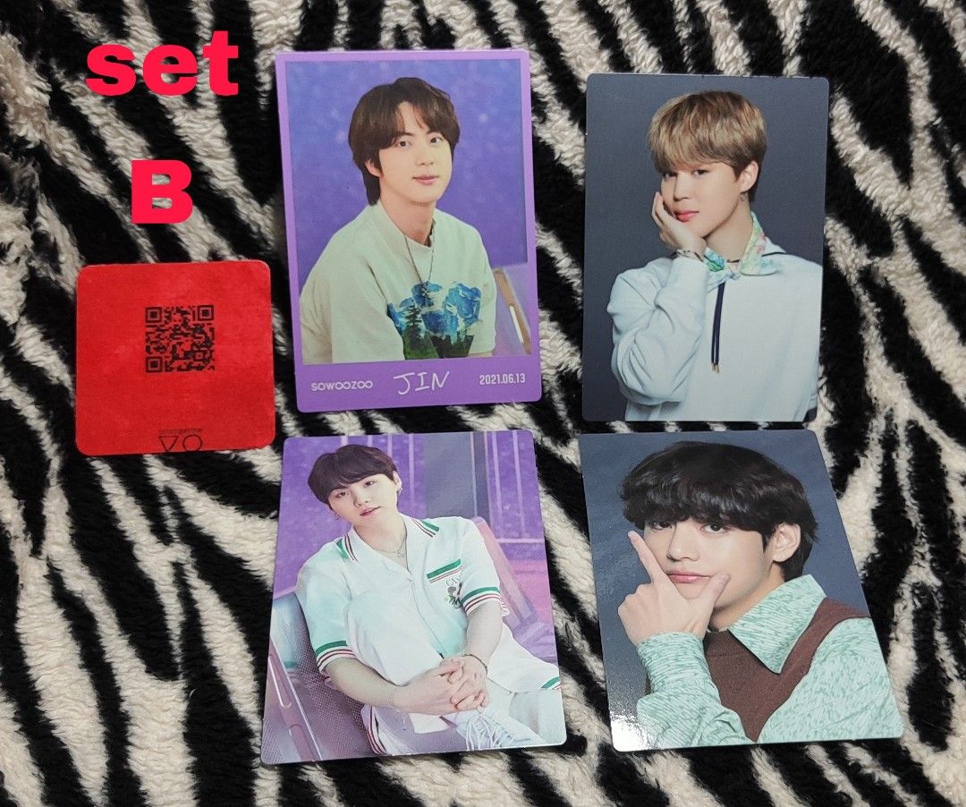 BTS sowoozoo mini photocard sets (Category: K-Wave Merchandise) located in Legazpi City. Submitted by tetengerine (Listing ID 1459929930, Image 3). Description: DESCRIPTION - onhand, ready to be shipped - 200 php per set, 350 take all Set A (RM, JK, j-hope, unit) Set B (Jin special, Jimin, Suga, V) - condi 9 x sensi; manage expectations feel free to inquire! MOP: gcash/maya MOD: j&t Loc: Albay t. rm namjoon jin seokjin suga yoongi jhope hobi hose