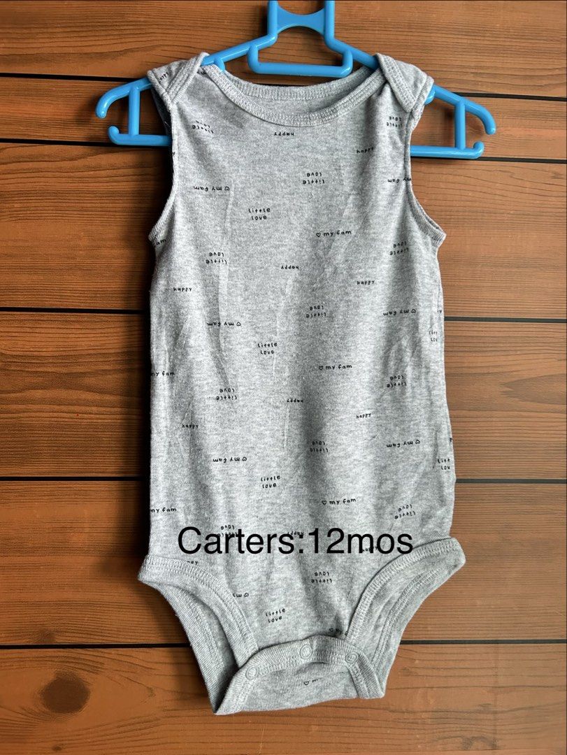 Carters sando/sleeveless onesies (Category: Babies & Kids Fashion) located in Manila. Submitted by truewind.e362a9 (Listing ID 1460060934, Image 1). Description: 12mos.