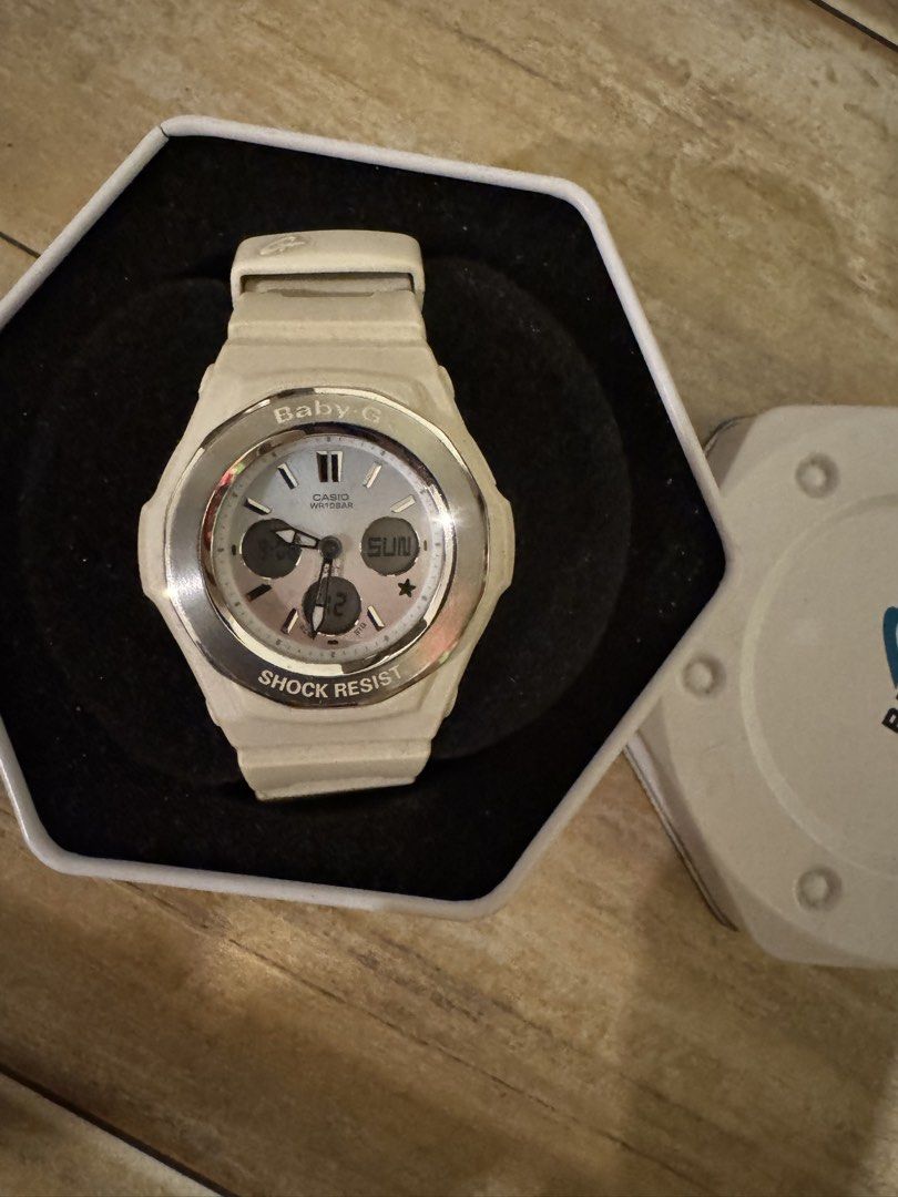 Casio Baby-G Shock Resistant Watch (Category: Women's Watches) located in Quezon City. Submitted by .iahhh (Listing ID 1460054494, Image 1). Description: - Baby-G watch by Casio - Shock resistant - Water resistant up to 10 BAR (100 meters) - Stylish light beige color - Comes with original box - Ideal for everyday wear and sports activities - still works very well.