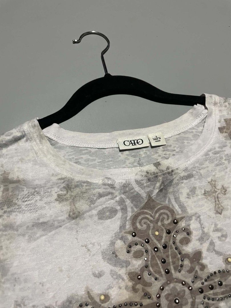 Cato Rhinestone Cross y2k (Category: Shirts) located in Cavite. Submitted by imgnr0 (Listing ID 1460020186, Image 2). Description: excellent condition size small width: 14 length: 20 .