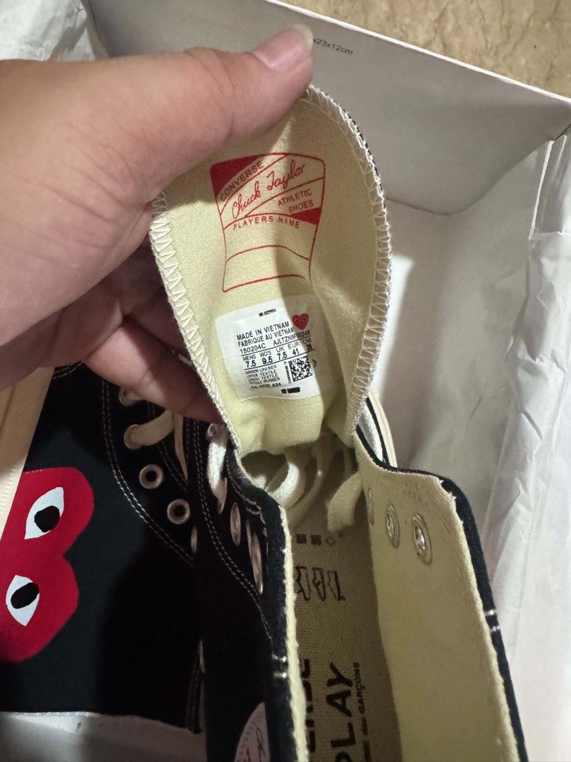 Cdg x converse high cut size 7.5 (Category: Sneakers) located in Quezon City. Submitted by chanpongli (Listing ID 1460092889, Image 2). Description: For sale Size 7.5uk 41eur Brandnew with box (Ua) ₱ 1,800.