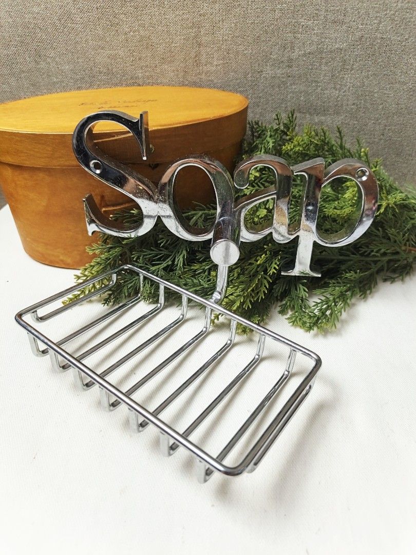 Chrome Soap Holder with "SOAP" Lettering (Category: Bath) located in Baguio. Submitted by rustyribbon (Listing ID 1460036827, Image 1). Description: retro chrome-plated wall mounted soap holder 7.5" L x 5" W x 5" H 200 + sf mop: gcash/maya mod: j&t payo .