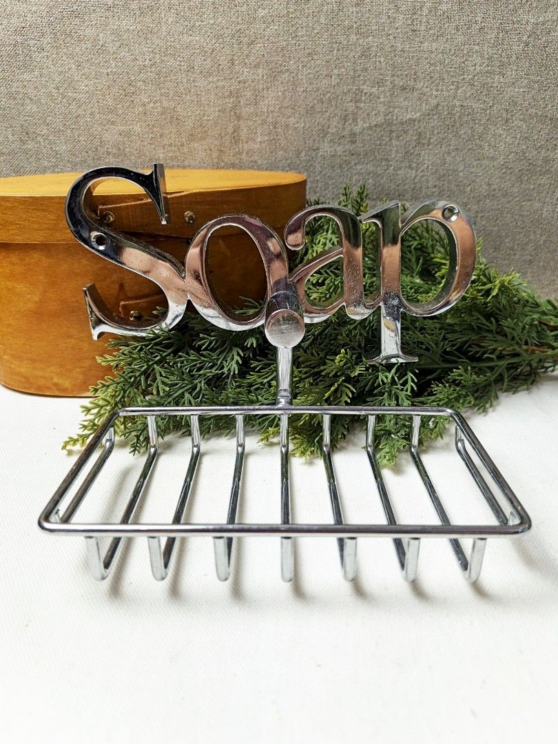 Chrome Soap Holder with "SOAP" Lettering (Category: Bath) located in Baguio. Submitted by rustyribbon (Listing ID 1460036827, Image 2). Description: retro chrome-plated wall mounted soap holder 7.5" L x 5" W x 5" H 200 + sf mop: gcash/maya mod: j&t payo .