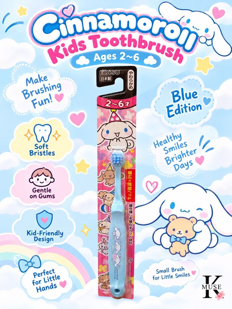 Cinnamoroll Kids Toothbrush – Ages 2–6 (Category: Bathtub & Bath Accessories) located in Manila. Submitted by wondermoma.ph (Listing ID 1459905607, Image 3). Description: Add a little fun to your child’s daily brushing routine with this cute Cinnamoroll character toothbrush.Available in pink and blue, each toothbrush features a colorful Cinnamoroll-themed handle and a compact brush head designed for young children. ✨ Features: ☁️ Official Cinnamo