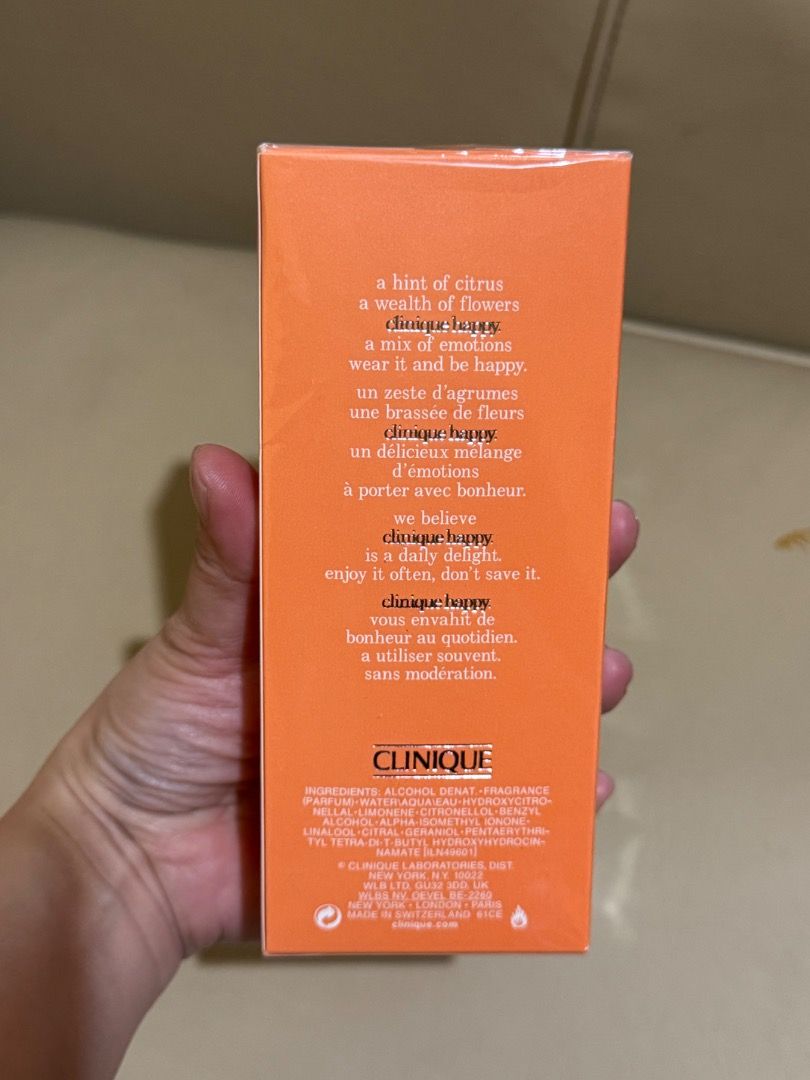 Clinique Happy 100mL (Category: Fragrance & Deodorants) located in Las Pinas. Submitted by declutter.with.love (Listing ID 1460032559, Image 2). Description: Super bangi but I need to let go.