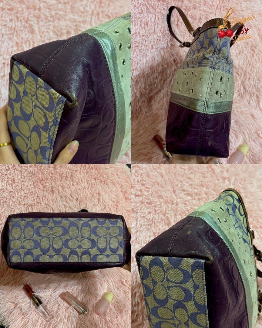 Coach Unique Multi-texture Patchwork Tote bag (Category: Luxury Bags & Wallets) located in Lapu Lapu. Submitted by yeldeclutters_ (Listing ID 1459928717, Image 2). Description: Details: ۶۟ৎ Color: Purple / Silver / Brown ۶۟ৎ Flaws (if any): Light signs of use on the leather and handles; minor surface wear ۶۟ৎ Condition: 8.5/10 ۶۟ৎInclusions: Coach hangtag & complimentary scent beads ig: baggedbybabes.