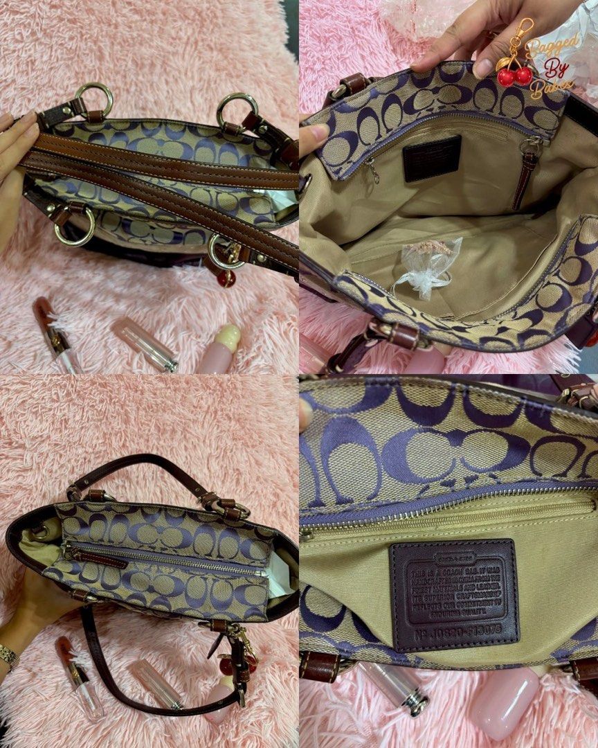 Coach Unique Multi-texture Patchwork Tote bag (Category: Luxury Bags & Wallets) located in Lapu Lapu. Submitted by yeldeclutters_ (Listing ID 1459928717, Image 3). Description: Details: ۶۟ৎ Color: Purple / Silver / Brown ۶۟ৎ Flaws (if any): Light signs of use on the leather and handles; minor surface wear ۶۟ৎ Condition: 8.5/10 ۶۟ৎInclusions: Coach hangtag & complimentary scent beads ig: baggedbybabes.