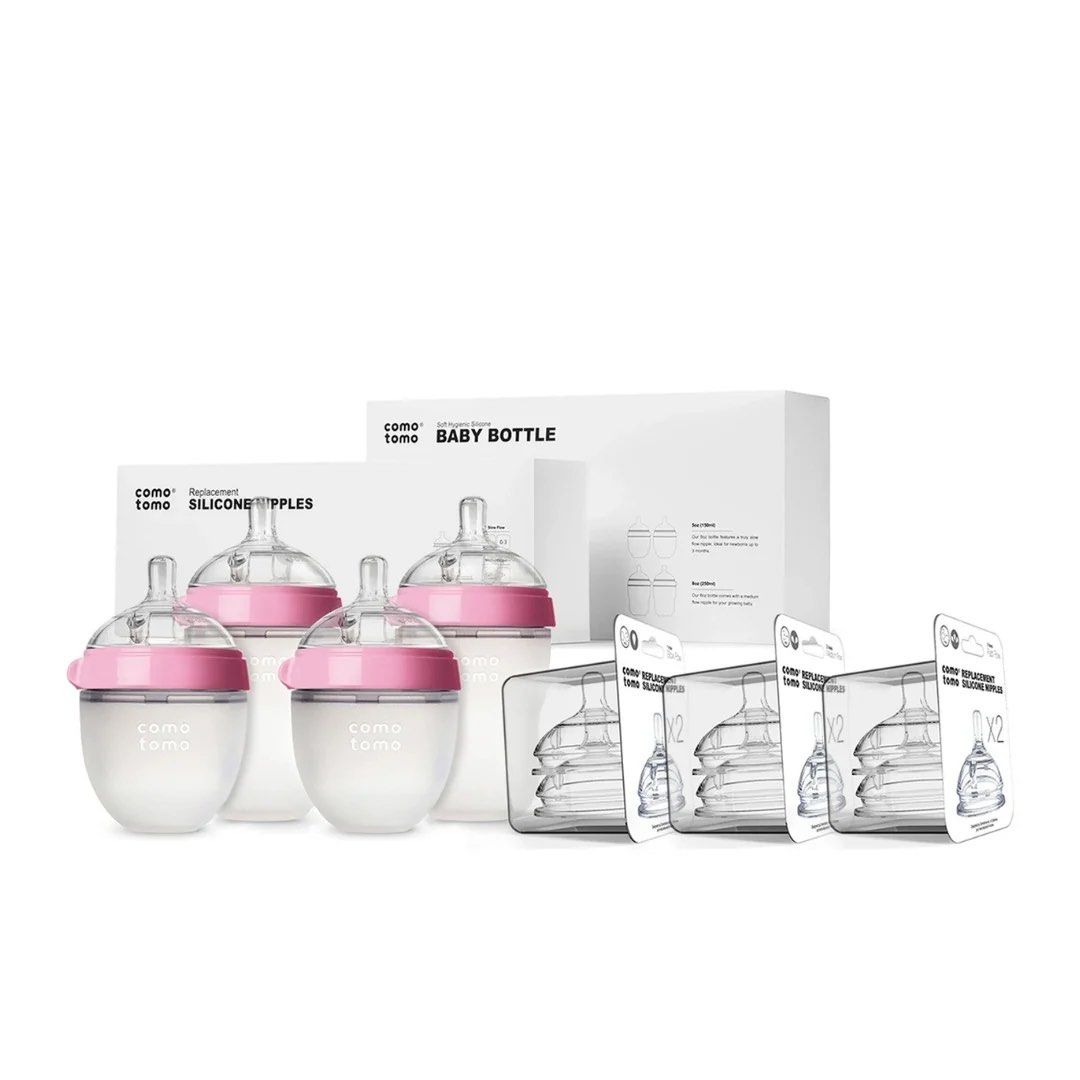 Comotomo Baby Bottle Bundle Pink (Category: Breastfeeding & Bottle Feeding) located in Quezon City. Submitted by kte15 (Listing ID 1460077333, Image 3). Description: Comotomo Baby Bottle Bundle (Pink) - 2x 5oz, 2x 8oz bottles. Includes slow, medium, fast flow nipples. BPA-free, easy to clean. Perfect for newborns to 6+ months. Opened and sterilized the newborn bottles to test it out, but baby prefers Hegen more. Decluttering baby items both new a