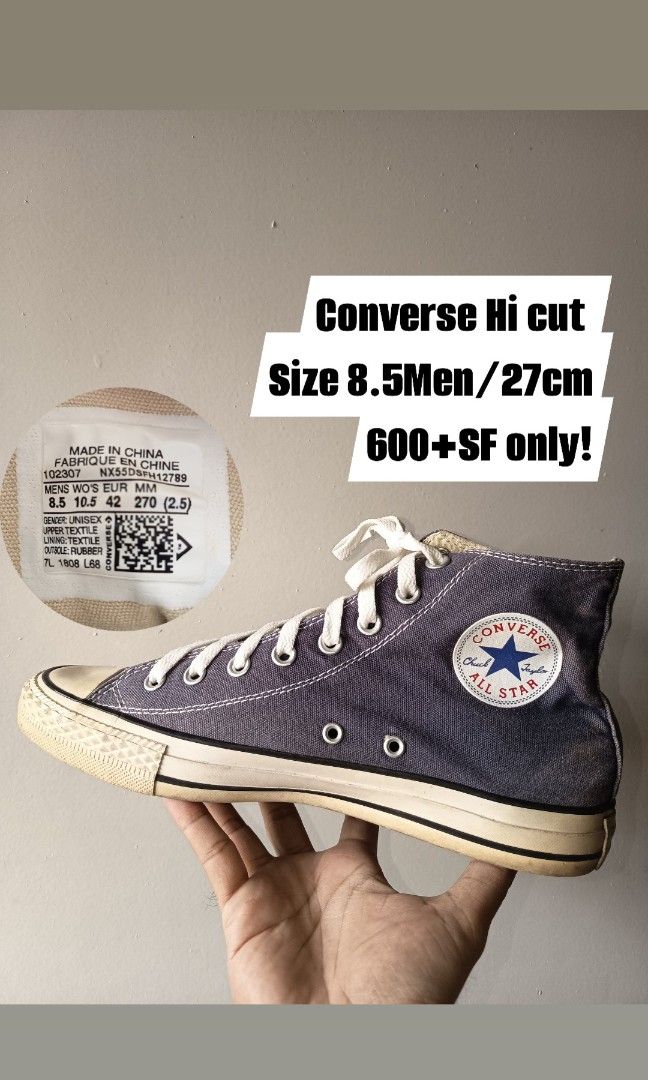 Converse Hi cut (Category: Sneakers) located in Pasay City. Submitted by ODDXX (Listing ID 1459991853, Image 1). Description: Converse Hi cut Size 8.5Men/27cm Good Fade 600+SF only!.