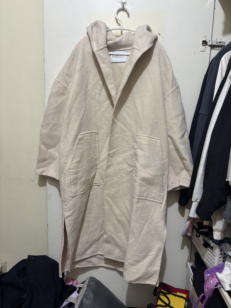 Cream hooded coat (Category: Coats, Jackets and Outerwear) located in Quezon City. Submitted by hanztrong (Listing ID 1460048358, Image 2). Description: Check photos for size RFS : Too big for me / decluttering Issue : no belt.