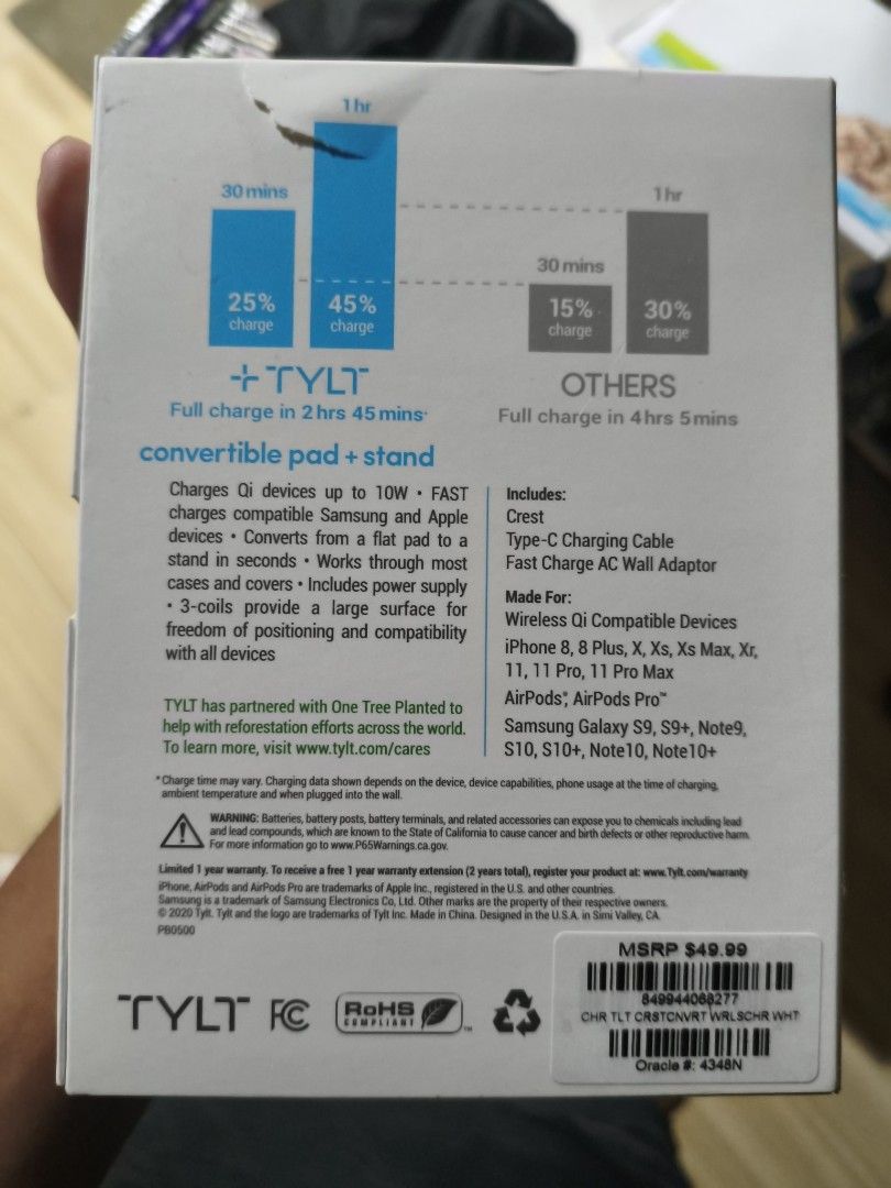 Crest TYLT Convertible Pad + Stand Wireless Charger (Category: Chargers & Cables) located in Manila. Submitted by mczxc.969 (Listing ID 1460049535, Image 3). Description: Kakabukas palang kanina (sept. 6, 2026) Fast wireless charging up to 10W negotiable just pm RFS: wala wireless charging mga phone namin HAHHAA.