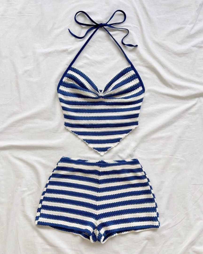Crochet Halter Top & Shorts Set (Category: Bikinis & Swimsuits) located in Cebu City. Submitted by zarizariii___ (Listing ID 1459946907, Image 1). Description: BRAND NEW‼️.