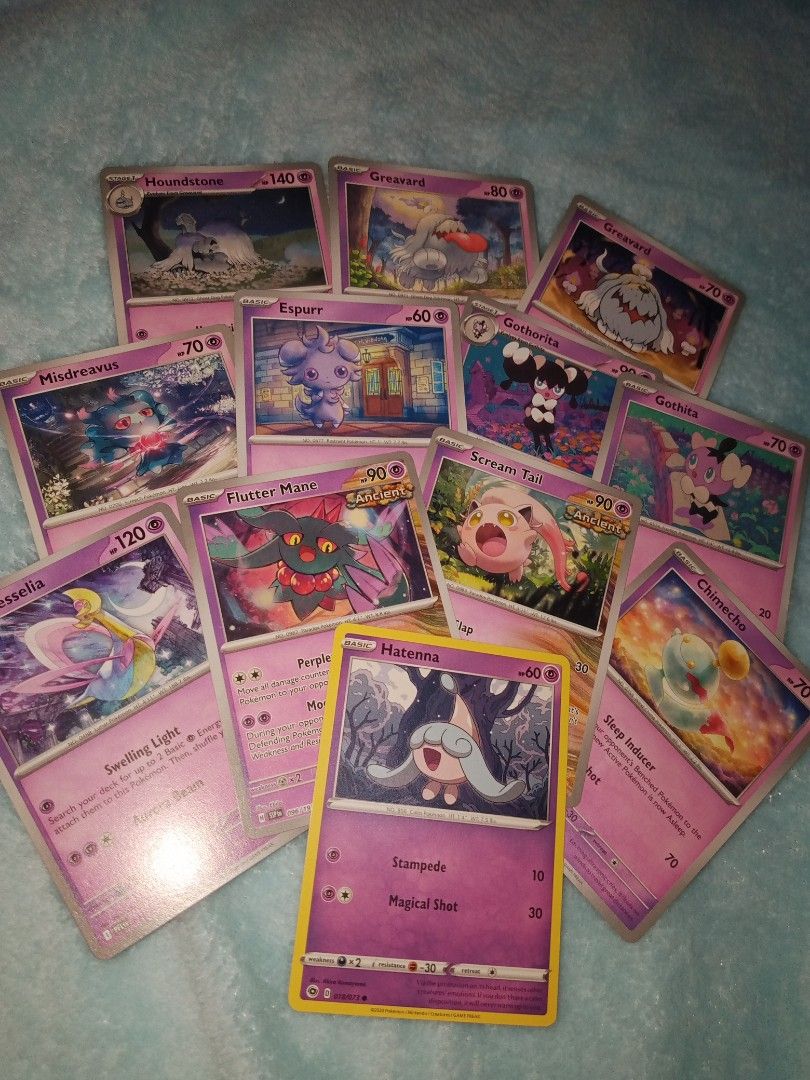 Cute Pokemon Cards Set (Category: Raw Singles) located in Quezon City. Submitted by ssiww (Listing ID 1459981232, Image 3). Description: SOLD AS SET t. hatenna flutter mane, scream tail, gothita, espurr, misdreavus, greavard, houndstone +sf mop: gcash, maya, maribank, or gotyme mod: j&t.