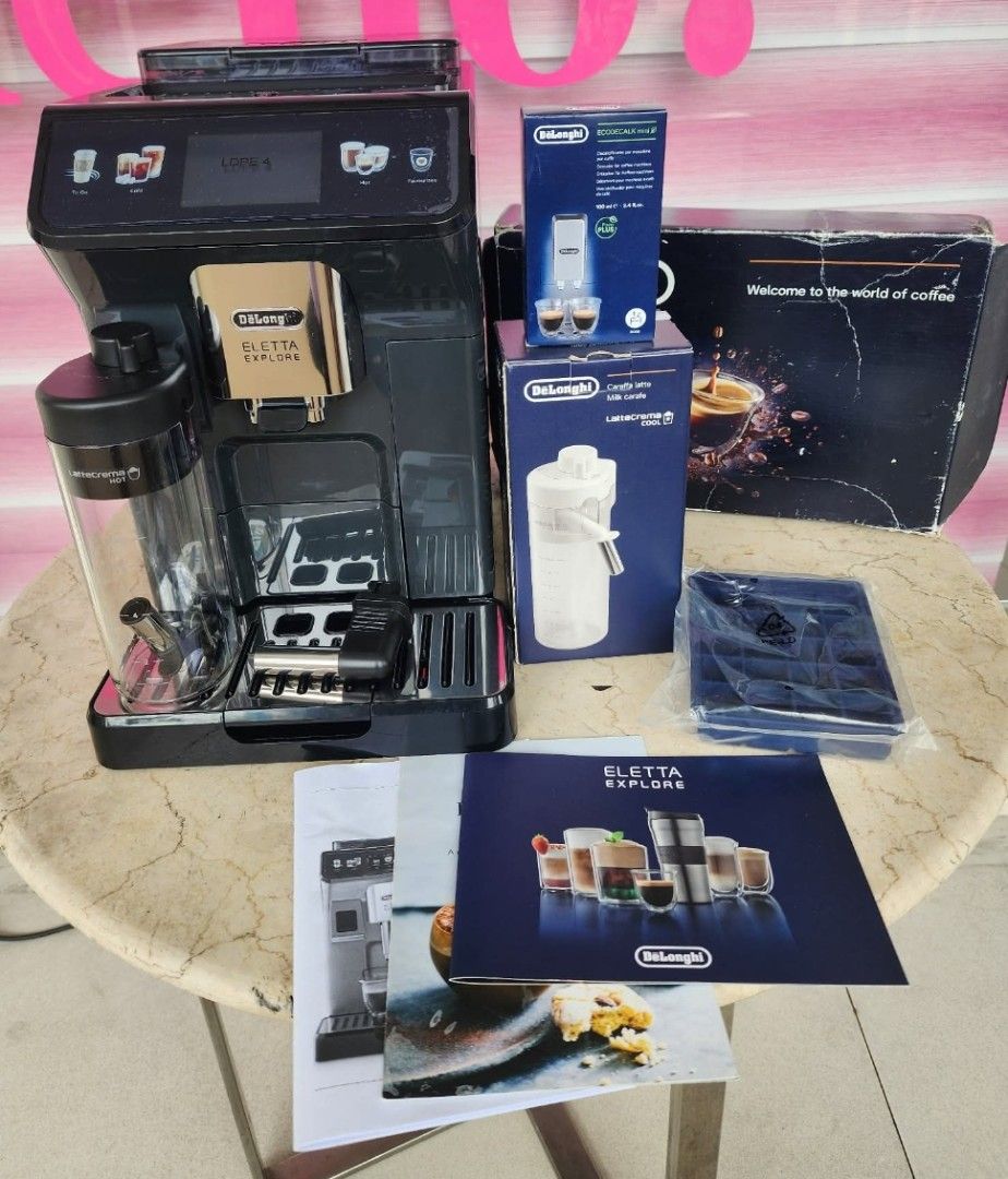 Delonghi Eletta Explore Fully Automatic Machine (Category: Coffee Machines & Makers) located in Bulacan. Submitted by iamvanillapeach (Listing ID 1460105298, Image 1). Description: Slightly used. With 30 days service warranty. 📩.