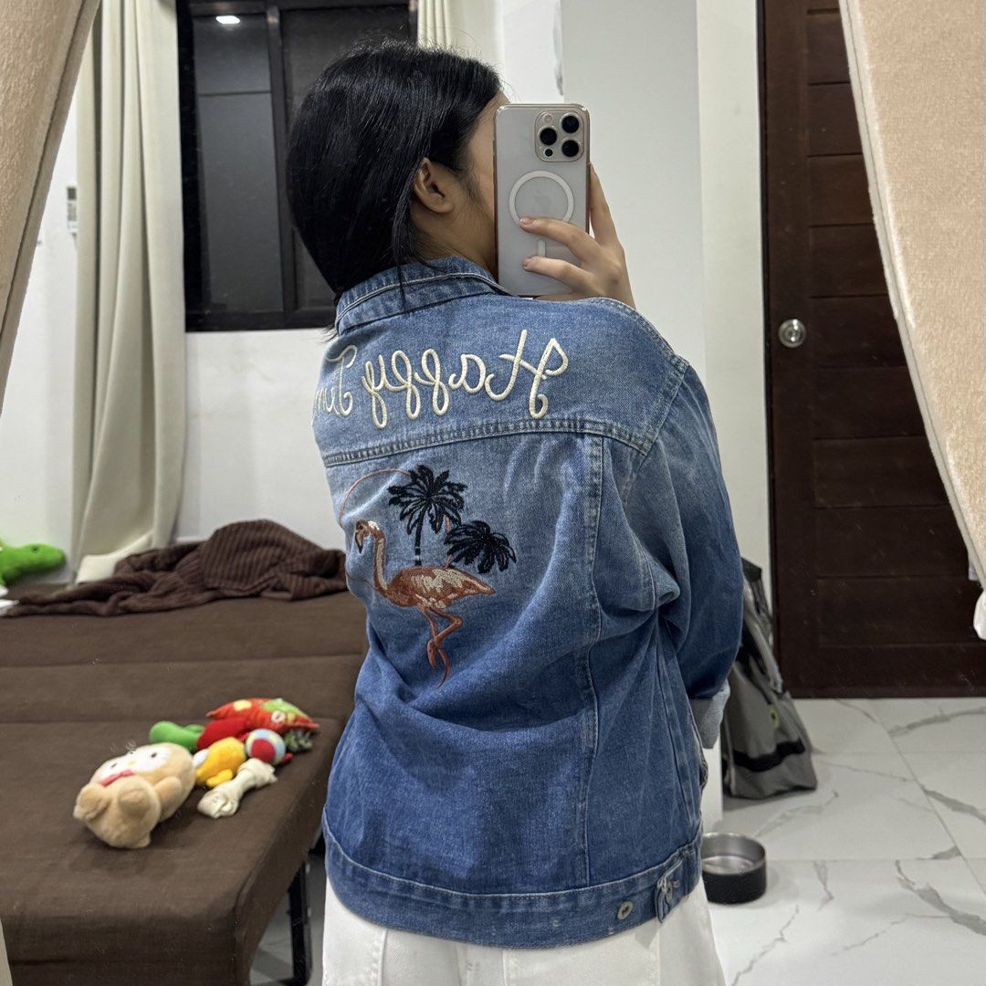 Denim Jacket with Embroidered Back Detail (Category: Coats, Jackets and Outerwear) located in Las Pinas. Submitted by mi.cha (Listing ID 1460098543, Image 3). Description: - Used a few times ‎ Size: Fits XS - M frames.