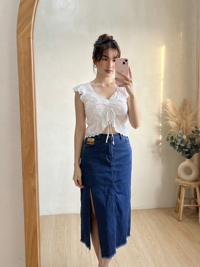 Denim maxi skirt (Category: Skirts) located in Mabalacat. Submitted by missy_rose27 (Listing ID 1459996240, Image 3). Description: Denim maxi skirt Size: 30” Length: 31”.