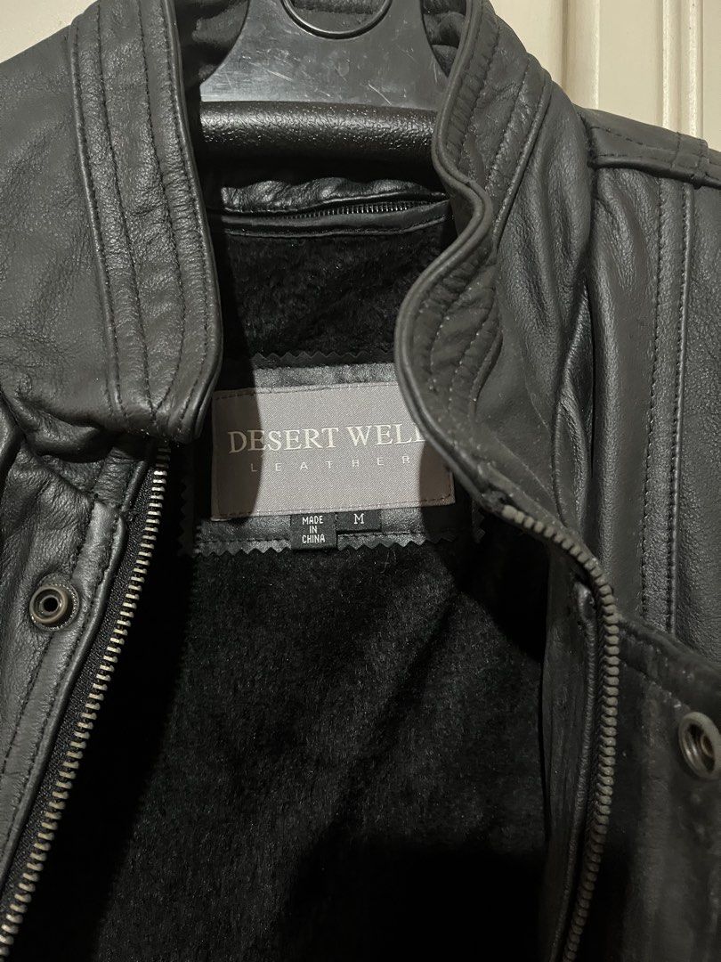 Desert Well Leather Jacket - Black, Size M (Category: Coats, Jackets and Outerwear) located in Caloocan City. Submitted by hbcorpuz (Listing ID 1460004036, Image 2). Description: - Classic black leather jacket from Desert Well - Size: Medium (M) - Features zip-up front and convenient pockets - Lined with soft material for comfort - Ideal for cooler weather.