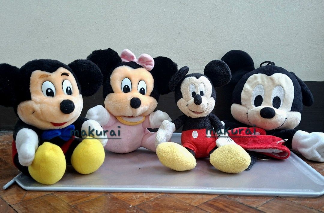Disney Mickey Mouse & Minnie Mouse Plush Toys Set (Category: Plushies & Soft Toys) located in Manila. Submitted by maku.raish (Listing ID 1459984449, Image 1). Description: - Set of 4 Disney Mickey Mouse plush toys - Includes Mickey Mouse and Minnie Mouse - Some plush toys have original tags from The Walt Disney Company and Japan -T-ARTS hand puppet Mickey Mouse - Ideal for Disney collectors or as a gift for children - All plush toys are soft and