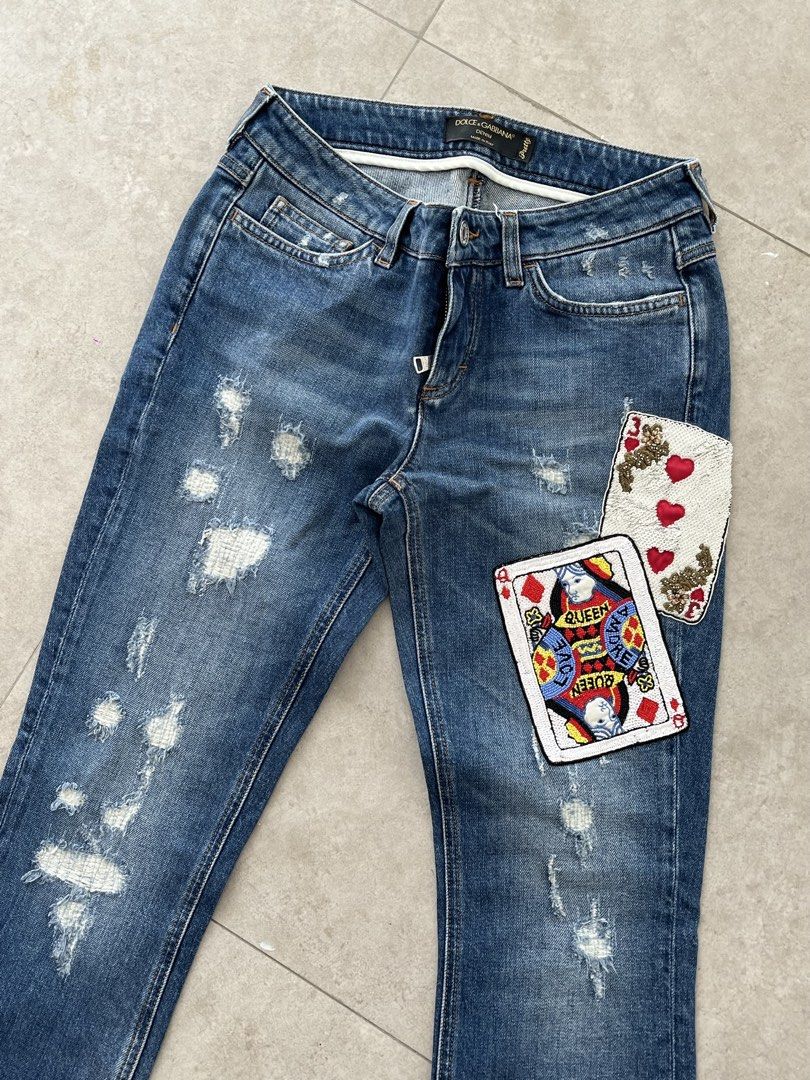Dolce & Gabbana (Category: Luxury Apparel) located in Lucena. Submitted by RAGGGGSSSS (Listing ID 1460047370, Image 2). Description: Dolce & Gabbana Cards Embellished Can fit to waists 27-28 Length is 37 Thigh is 10 Excellent Condition Authentic Cut washtag 1700.