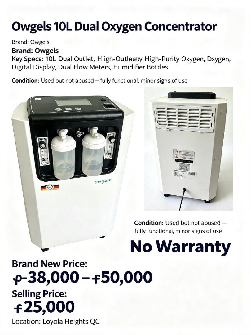 Dual Oxygen Concentration (Category: Medical Supplies & Tools) located in Caloocan City. Submitted by zwit1492 (Listing ID 1460084264, Image 1). Description: .