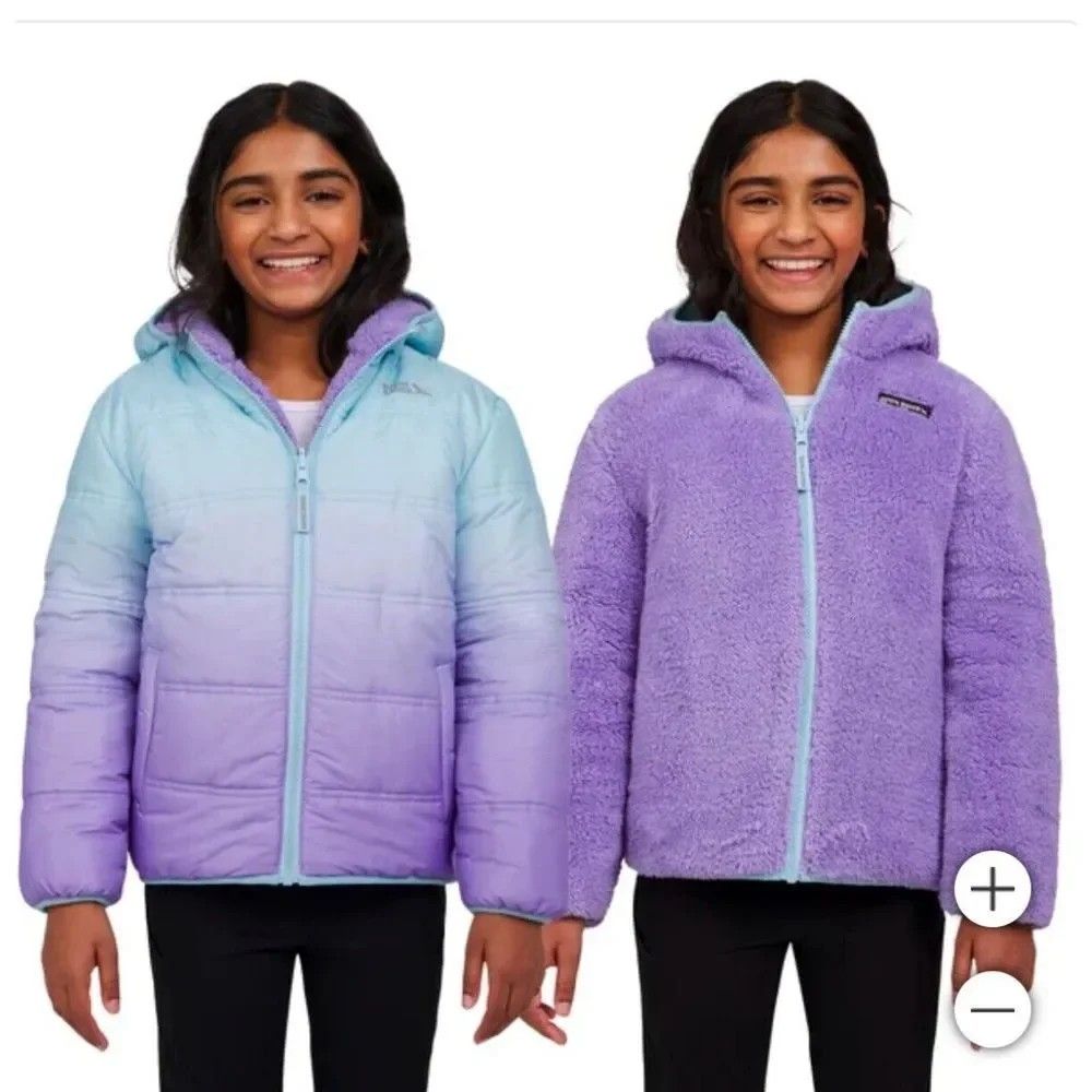 Eddie Bauer Reversible Puffer Fleece Hooded Jacket (Category: Babies & Kids Fashion) located in San Pedro. Submitted by ziamiel (Listing ID 1460047322, Image 1). Description: - Reversible Eddie Bauer kids jacket - Size: L (14/16) - Side 1: Light blue to purple ombre puffer - Side 2: Cozy purple fleece - Hooded with full zip - Ideal for keeping warm price:850 can fit 10-12 yrs old depends on childs built slight issue:peeled print but overall in ex