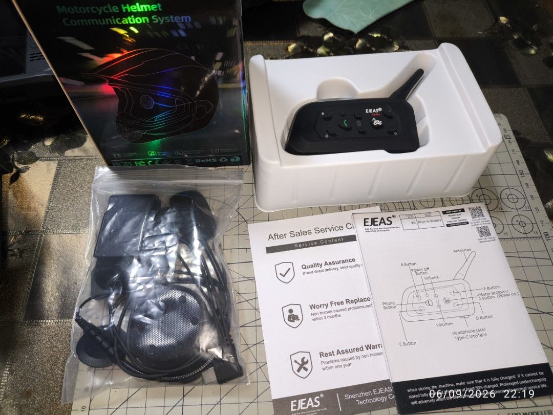 EJEAS V6 Pro+ Motorcycle Helmet Intercom System (Category: Helmets and other Riding Gears) located in Manila. Submitted by tobats_kun (Listing ID 1460103691, Image 1). Description: 🏍️ EJEAS V6 Pro+ Motorcycle Helmet Bluetooth Intercom – 6 Riders 💰 SELLING PRICE: ₱1,400 📌 Condition: LIKE NEW / EXCELLENT 📌 Only used 2-3 times 📌 DOP: August 2026 📌 Purchased from EJEAS Official Store 📌 RFS: Not using anymore INCLUSIONS: ✅ EJEAS V6 Pro+ Interco