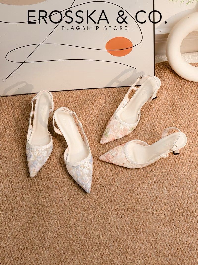 Erosska & Co. Slingback Heels Floral Mesh Pointed Toe (Category: Heels) located in Muntinlupa City. Submitted by phizz.whizzing (Listing ID 1459962755, Image 2). Description: only used it once, for my graduation this year bought it overseas, from a Vietnamese brand.