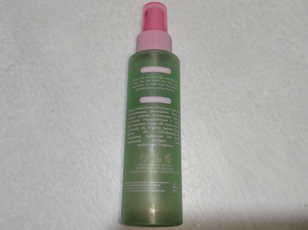 Estained Heatsy Peasy (Berry Rush) (Category: Hair) located in Manila. Submitted by alyssaaa24 (Listing ID 1460066099, Image 2). Description: Rfs: Couldn't use as I'm currently just staying at home A great heat protectant for use before styling and going out. Still half the bottle. Last price posted. Loc: North Caloocan.
