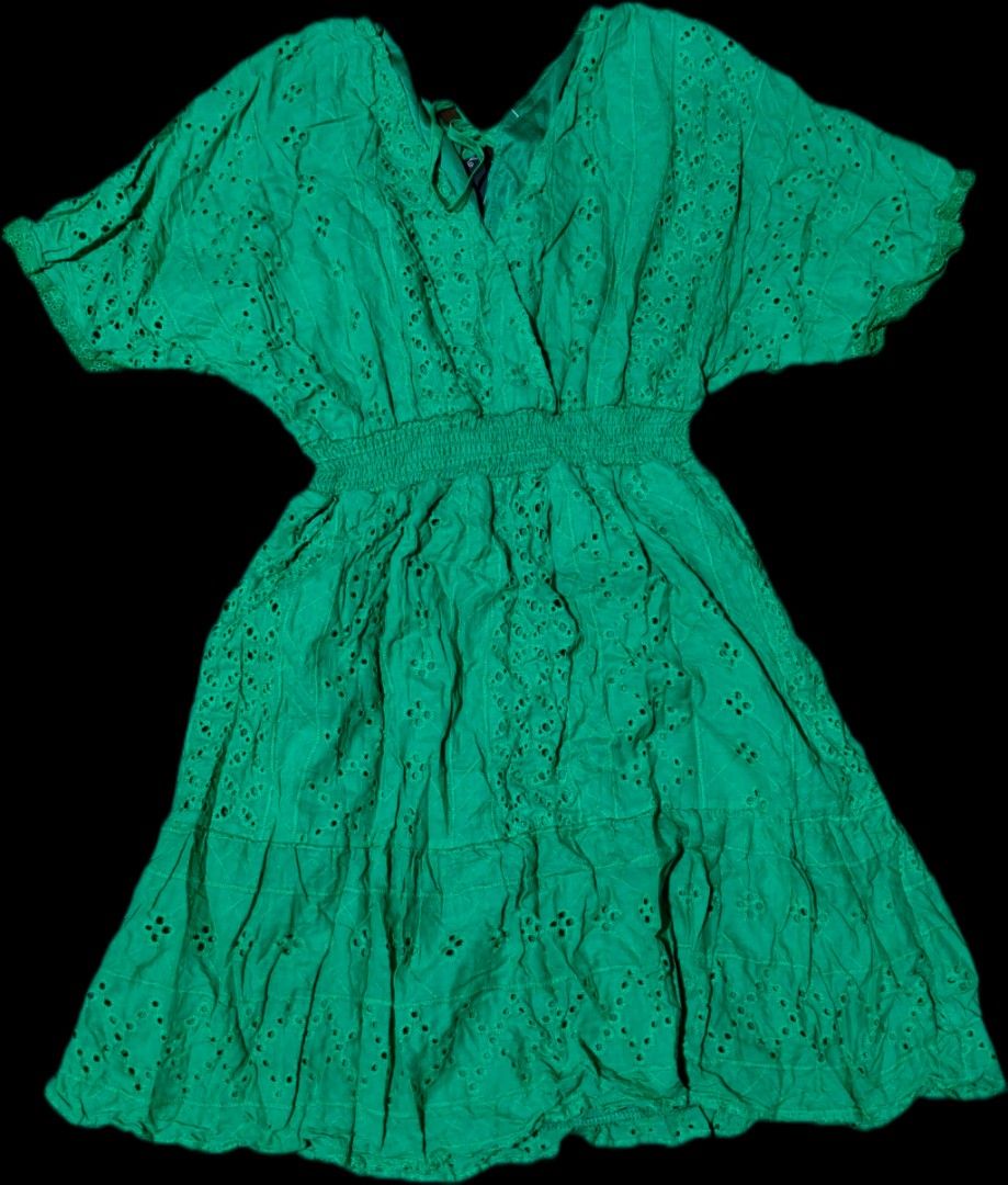 Eyelet mini dress (Category: Dresses) located in Quezon City. Submitted by morningstar_52 (Listing ID 1460086440, Image 1). Description: size small to medium Adorable green mini dress - All-over eyelet detailing - Comfortable smocked elastic waist - Flattering short flutter sleeves - Sweet tie detail at the neckline - Ideal for casual outings or beach days.