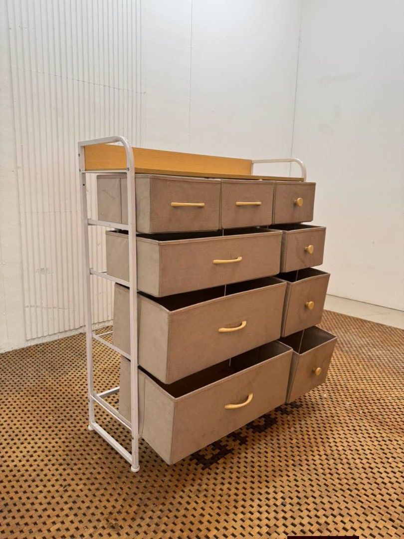 Fabric Storage (Category: Shelves, Cabinets & Racks) located in Meycauayan. Submitted by marygracecasimiro (Listing ID 1459907096, Image 3). Description: Wood-Top Multi-Drawer Fabric Storage Organizer Price: 7,500 L32.5 x W11.5 x H38.5 In good condition💜💜.