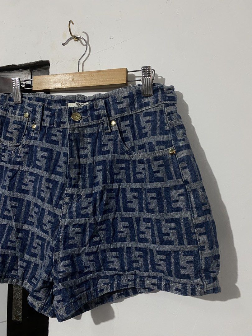FENDI MONOGRAM DENIM SEXY SHORTS (Category: Luxury Apparel) located in Naga. Submitted by hubthrift2 (Listing ID 1460019280, Image 3). Description: FENDI WAIST-30 LENGTH-14 LEG HOLE-11.5 NO ISSUE COLOR RATE-10/10.