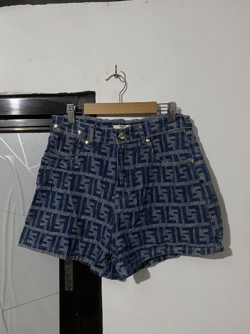 FENDI MONOGRAM DENIM SEXY SHORTS (Category: Luxury Apparel) located in Naga. Submitted by hubthrift2 (Listing ID 1460019280, Image 1). Description: FENDI WAIST-30 LENGTH-14 LEG HOLE-11.5 NO ISSUE COLOR RATE-10/10.