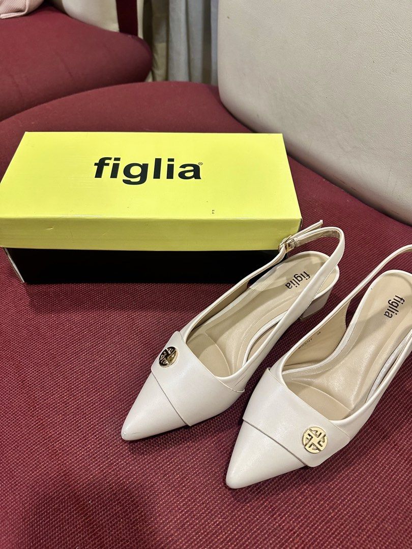 Figlia Nude Slingback Heels (Category: Heels) located in Taguig. Submitted by maryyy.oaf (Listing ID 1460042851, Image 1). Description: - Size 8 - Brand: Figlia - Style: Nude Slingback Heels, Pointed Toe, With adjustable strap - Heel: Low block heel for comfort - Condition: Comes with original box, used twice - Original price: 1,499 - RFS: declutter.