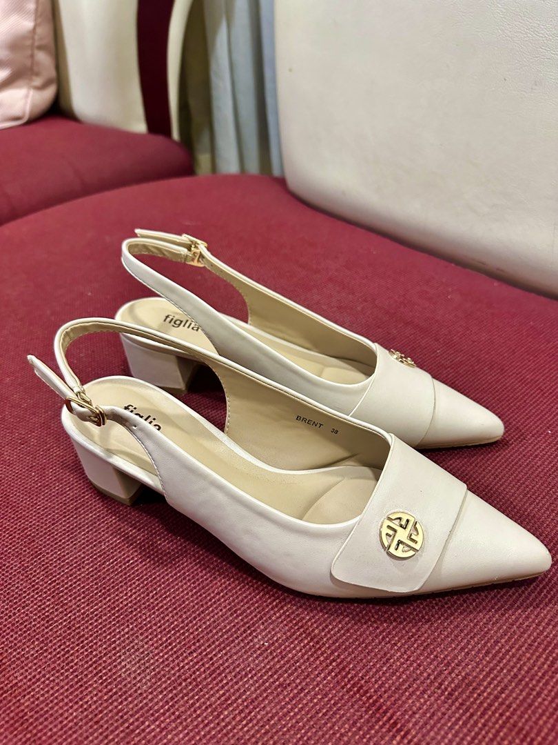 Figlia Nude Slingback Heels (Category: Heels) located in Taguig. Submitted by maryyy.oaf (Listing ID 1460042851, Image 2). Description: - Size 8 - Brand: Figlia - Style: Nude Slingback Heels, Pointed Toe, With adjustable strap - Heel: Low block heel for comfort - Condition: Comes with original box, used twice - Original price: 1,499 - RFS: declutter.