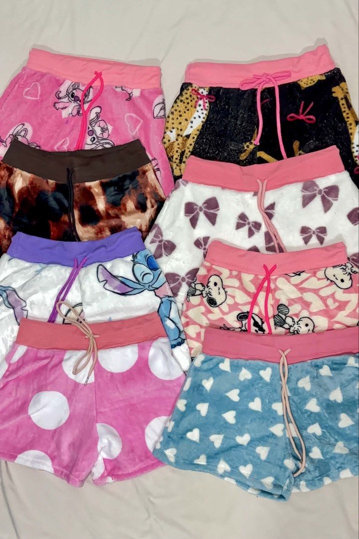 Fluffy Pajama Shorts (Category: Undergarments & Loungewear) located in Caloocan City. Submitted by Mariane_ (Listing ID 1460023336, Image 1). Description: - Brand new Super comfy and fluffy pajama shorts - Available in lots of cute prints: Stitch, Snoopy, Minnie Mouse, and more! - Features fun patterns like polka dots, hearts, and animal prints - Elastic waistband with drawstring for an adjustable, perfect fit - Made from soft material, ideal for