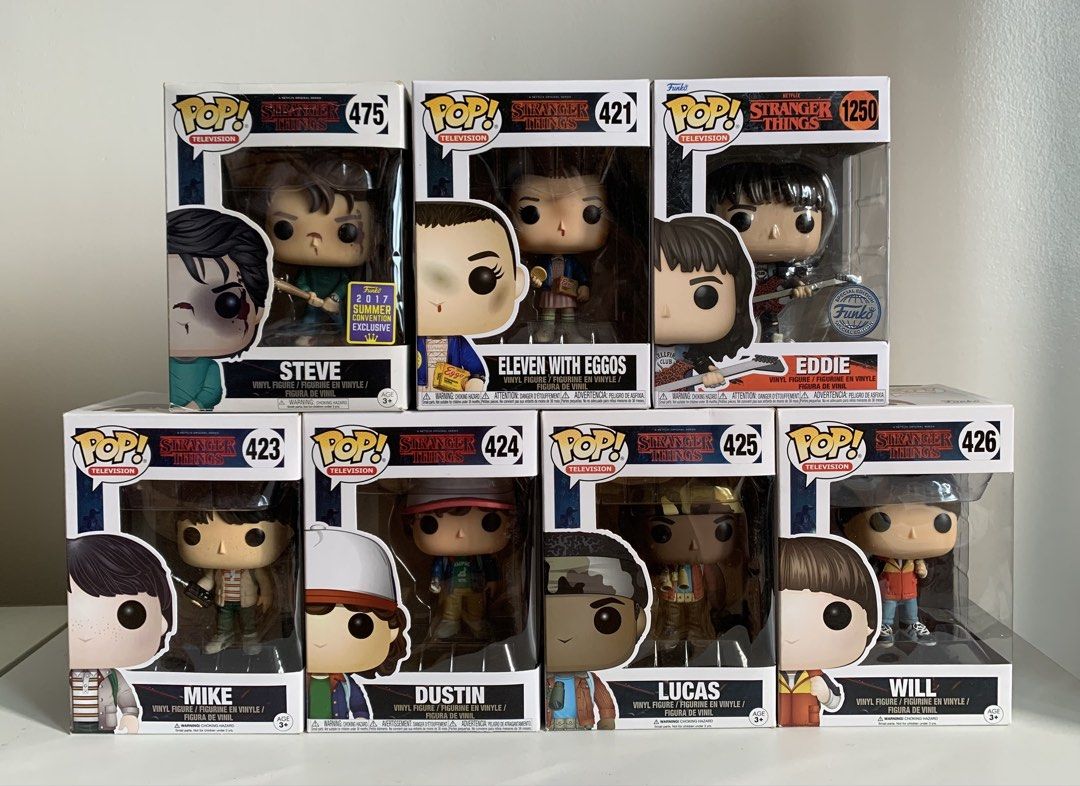 Funko Pop! Stranger Things (Category: Designer & Blind Box Toys) located in Quezon City. Submitted by ms.pattie (Listing ID 1460066127, Image 1). Description: Funko Pop! Stranger Things ₱4,600 (set of 7) Inclusion: 421 Eleven 423 Mike 424 Dustin 425 Lucas 426 Will 475 Steve **50/50 if bootleg or not 1250 Eddie ⭕️First to Pay Basis | Selling As Set ❌No Long Reservation | No Set Break 📍Item Location: Mandaluyong/Fairview 💵Payment Method: BDO | GC