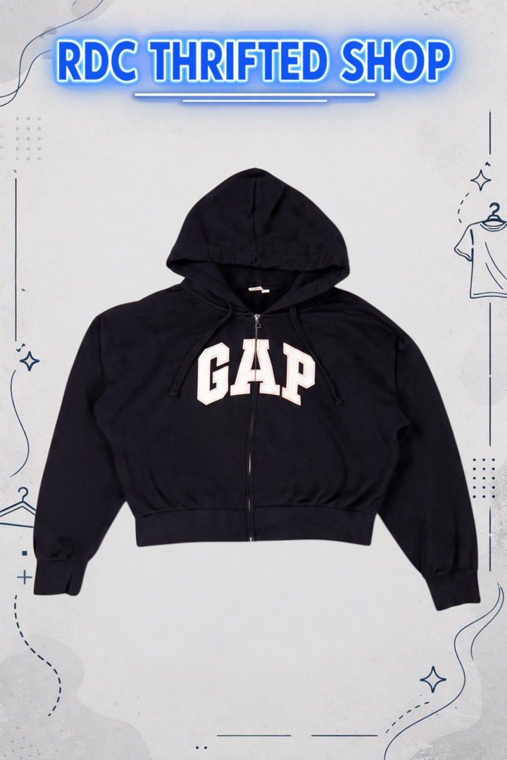 GAP Crop Top (Category: Others Tops) located in Las Pinas. Submitted by rdcthriftedshop (Listing ID 1460042459, Image 1). Description: 📦 GAP Hoodie Crop Top Size Small on tag can fit to medium to large Width: 22.5 Length: 19 Color rate: 10/10 Condition: Excellent Condition No Issue .