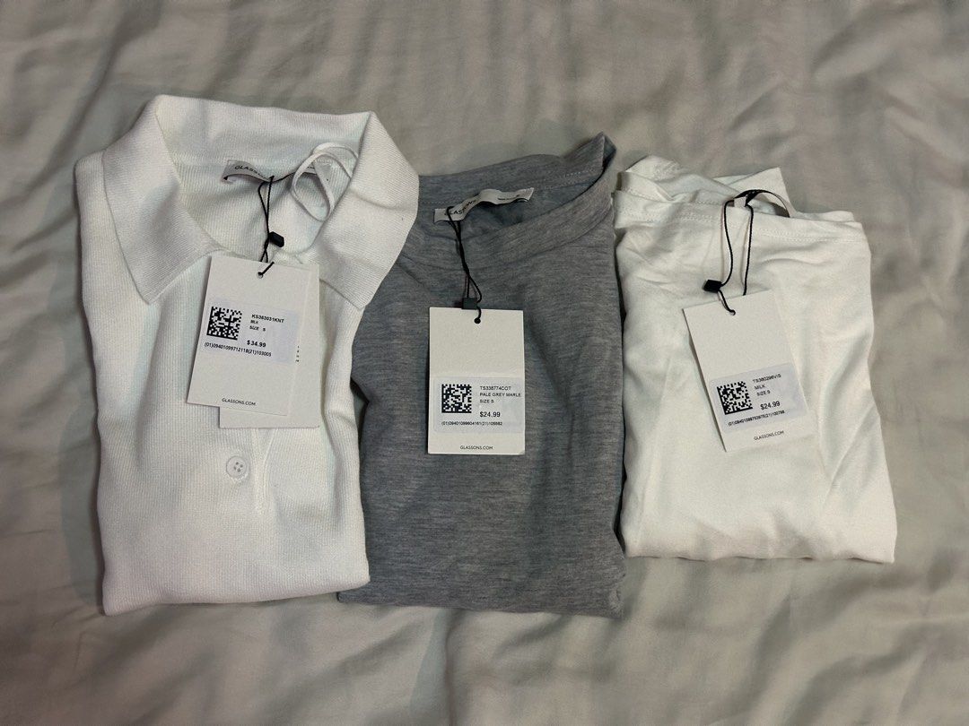 [3 Tops for 2.5k] Glassons Tops (Category: Others Tops) located in Quezon City. Submitted by alimo13 (Listing ID 1459970296, Image 2). Description: Three Glassons top for ₱2,500 as a set! 1. Knit Rib Waist Polo Top (Milk, size S) 2. Cinched Short Sleeve Top (Pale Grey Marle, size S) 3. Tie Back Short Sleeve Top (Milk, size S) Total was AUD 76.96 incl. shipping (~₱3.4k), selling all three for ₱2.5k! BNWT, purchased directly from the Glassons site.