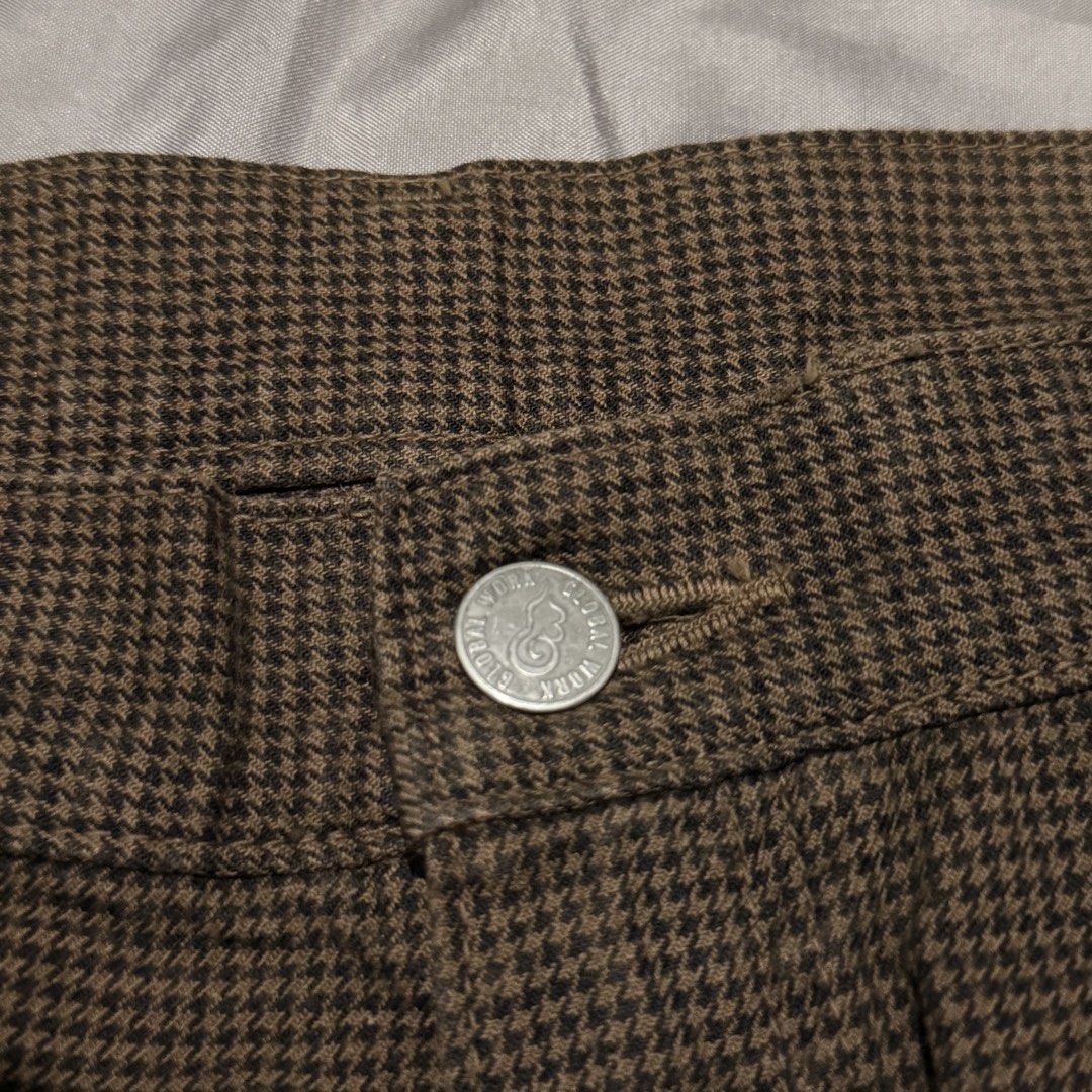 Global Work Houndstooth Pants (Category: Trousers) located in Iloilo. Submitted by mercthreads (Listing ID 1460083400, Image 3). Description: Global Work Houndstooth Pants ₱500 Nice fitting pant from the Japanese brand Condition: Good Size on tag: 34 Waist: 17“ Length: 38“ DM for more info *buyer to shoulder shipping fee *all items have been washed but may need additional washing.