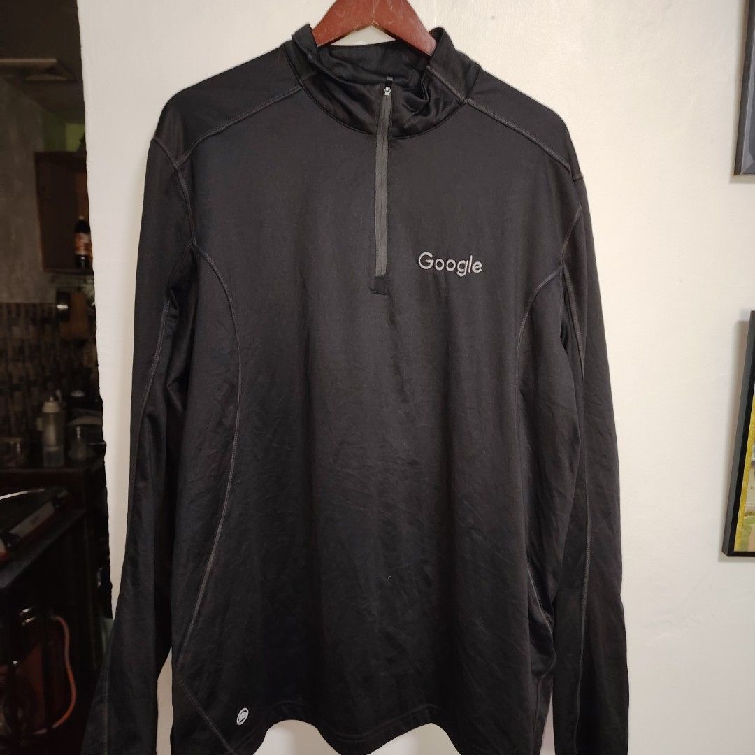 Google Black 1/4 Zip Long Sleeve Sweatshirt (Category: Coats, Jackets and Outerwear) located in Manila. Submitted by r.belamide (Listing ID 1460074149, Image 1). Description: - Black Google long sleeve sweatshirt - Features a 1/4 zip neckline - Embroidered Google logo on the chest - Made from a polyester and elastane blend - Ideal for casual outings or gym sessions.