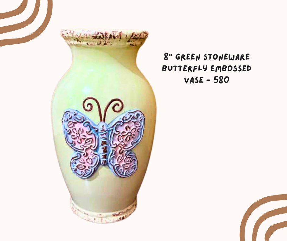 Green Stoneware Butterfly Vase (Category: Vases & Decorative Bowls) located in Pasig City. Submitted by homeyvibesph (Listing ID 1460081990, Image 1). Description: .