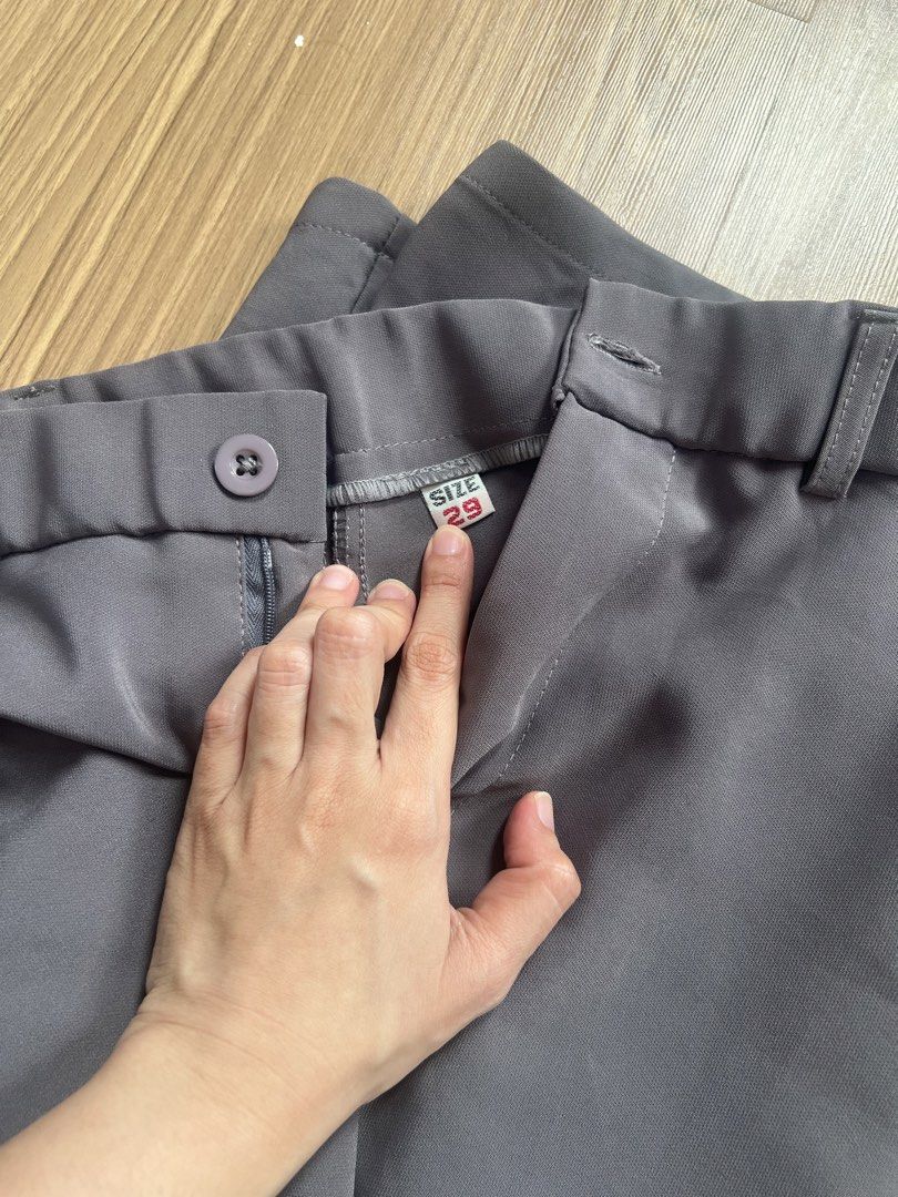 Grey Wide Leg Trousers Size 29 (Category: Other Bottoms) located in Makati City. Submitted by warm.abc123 (Listing ID 1460027990, Image 3). Description: S to M - Grey wide leg trousers - High waisted fit - Button and zip closure - Two side pockets - Perfect for dressing up or down - Comfortable and stylish - Size 29 (as shown on tag).