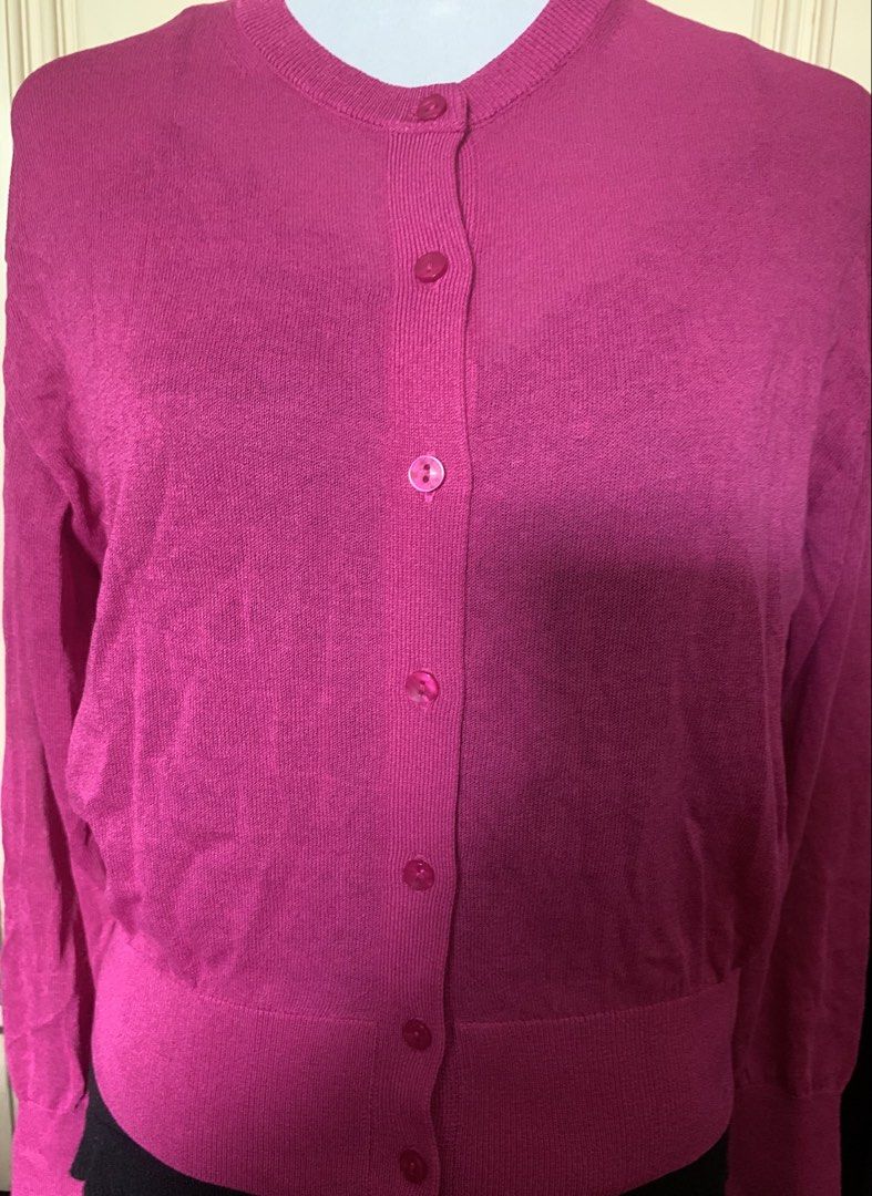 GU Magenta Cardigan (Category: Coats, Jackets and Outerwear) located in Quezon City. Submitted by clothingline4sale (Listing ID 1459911383, Image 2). Description: GU Magenta Cardigan Very good condition / like new Size : small on tag but fits to medium Bust: 44-46” ; Length: 22” ; Arms Circumference: 14-18” ; Shoulder : 22” Very nice in actual .