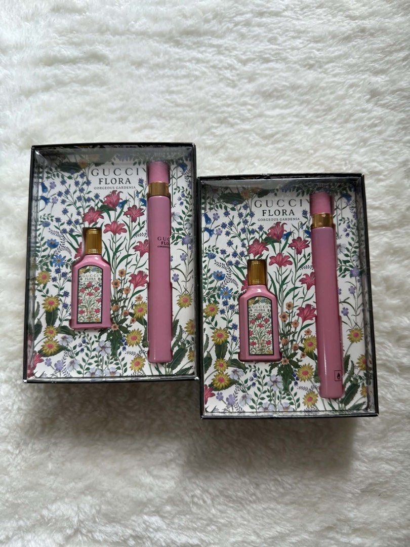 Gucci Flora Gorgeous Gardenia Perfume Gift Set (Category: Fragrance & Deodorants) located in Antipolo. Submitted by ritzkenzo_olshop06 (Listing ID 1459968552, Image 1). Description: - Two (2) sealed Gucci Flora Gorgeous Gardenia gift sets available. - Each set contains a full-size perfume bottle and a convenient rollerball. - Features exquisite floral print packaging, ideal for gifting. - Brand new and unopened, perfect for personal indulgence or