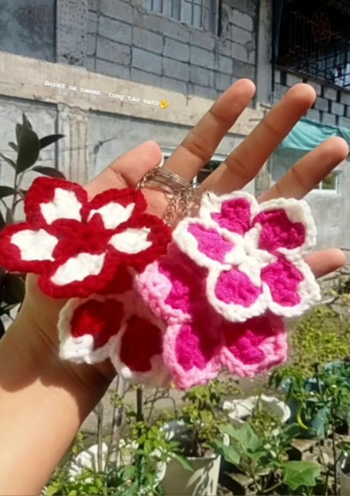 Handmade Crochet Flower Keychains - Red & Pink (Category: Other Accessories) located in Manila. Submitted by mightyshark_0aeb40 (Listing ID 1459953837, Image 1). Description: BINI KEYCHAIN CROCHET!!!! OPEN FOR CUSTOMIZED JUST PM ME!!!!.