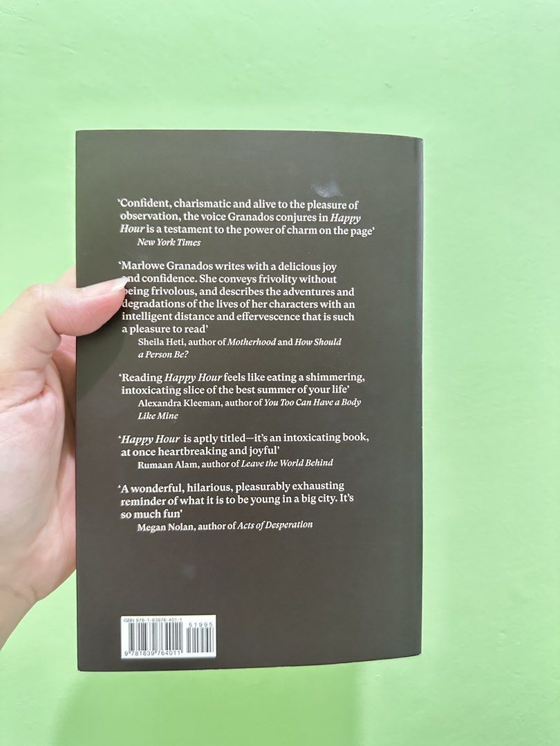 Happy Hour by Marlowe Granados (Category: Storybooks) located in Pasig City. Submitted by _ayennn_ (Listing ID 1459999328, Image 2). Description: -Read once -Liked new -Authentic copy -With a slight crease on the side -Overall in great condition.
