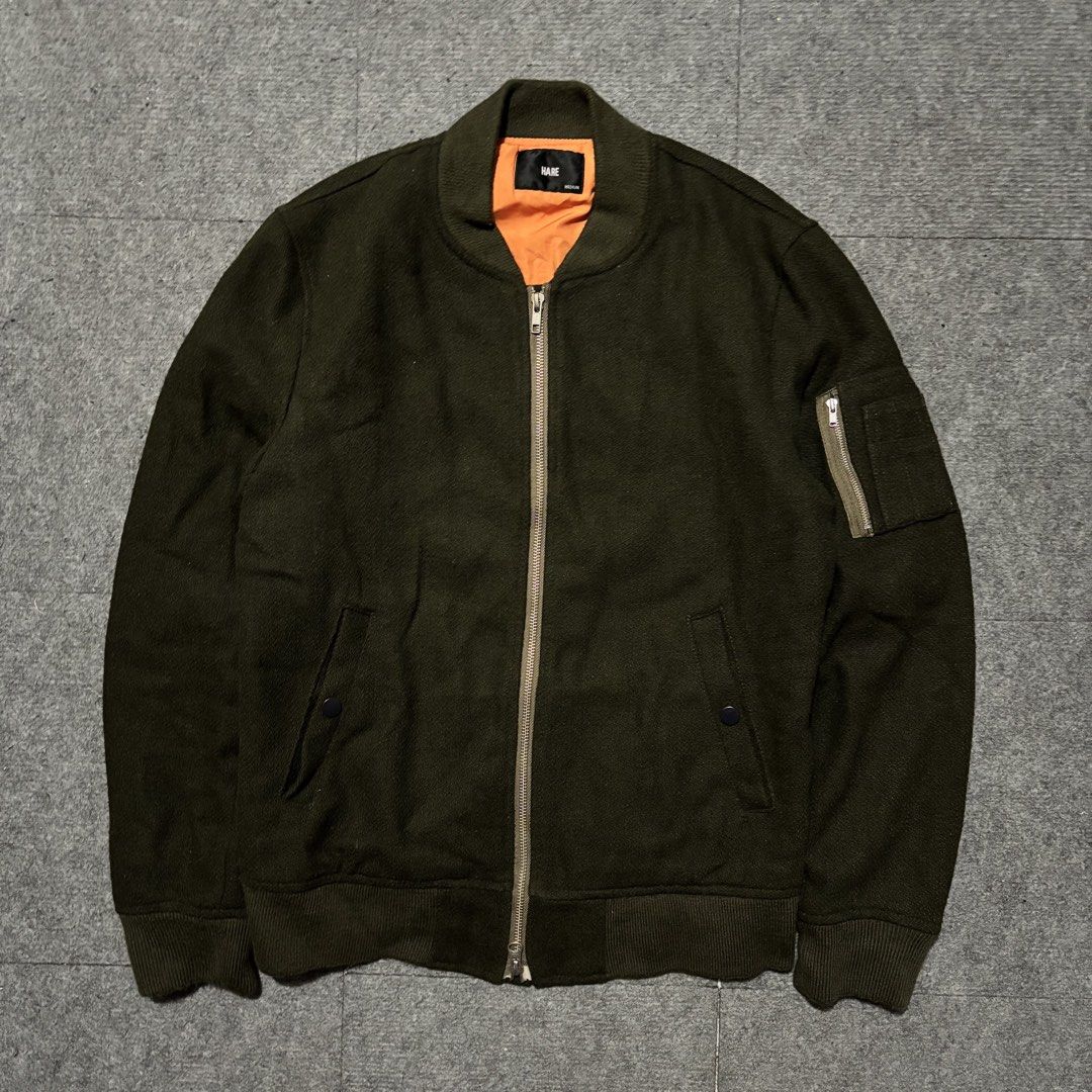 HARE Japan Wool MA-1 Bomber Jacket (Category: Coats, Jackets and Outerwear) located in Cavite. Submitted by gemsouttanowhere (Listing ID 1460083723, Image 1). Description: HARE Japan Wool MA-1 Bomber Jacket Size: Medium 21x26 Excellent condition No issue - ₱1,200 + SF ONLY! DM ME TO PURCHASE!.