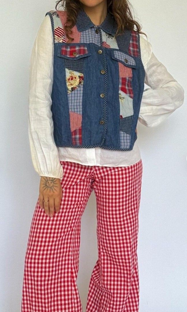 VINTAGE 1990's PLAID PATCHWORK DENIM VEST (Category: Coats, Jackets and Outerwear) located in Rizal. Submitted by closefit (Listing ID 1460005404, Image 1). Description: READ ME ❣ Accessories not included 💝 On hand and ready to ship. 💢 Actual color may vary due to lightning. 💦 I advise to wash the item before using. 💦 FIRST ONE TO PAY GETS THE ITEM. MOP: ‼️ GCASH ‼️ Bank transaction Loc: ‼️ Cainta Rizal.