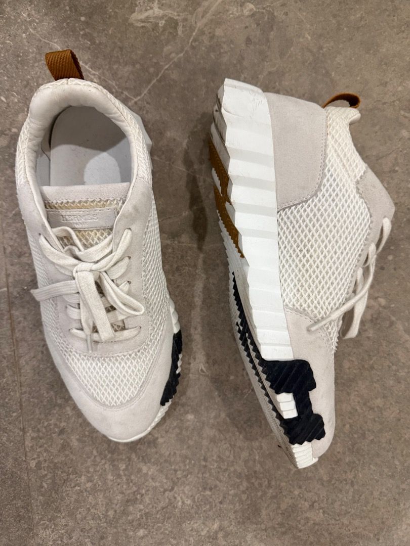 Hermes White Mesh Suede Sneakers Size 39 (Category: Sneakers) located in Quezon City. Submitted by ilabluxe (Listing ID 1459983394, Image 3). Description: - Hermes Sneakers - Color: White - Materials: Mesh and Suede - Style: Lace-up - Size: 39 - Includes Original Box - Ideal for Casual Wear 100% Authentic or Money Back.